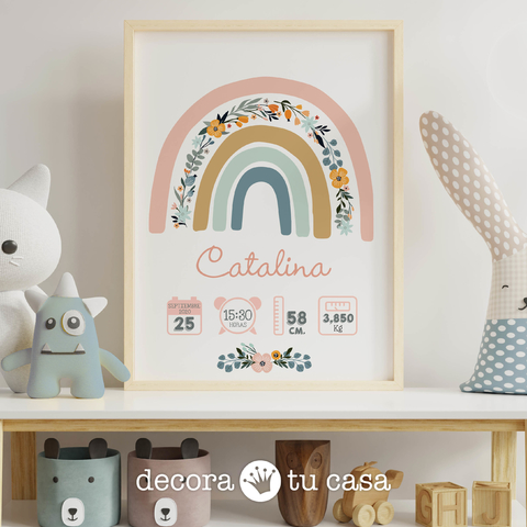 Lamina Nacimiento Deco Arcoiris Nordico Boho Colores Pastel Nena 2