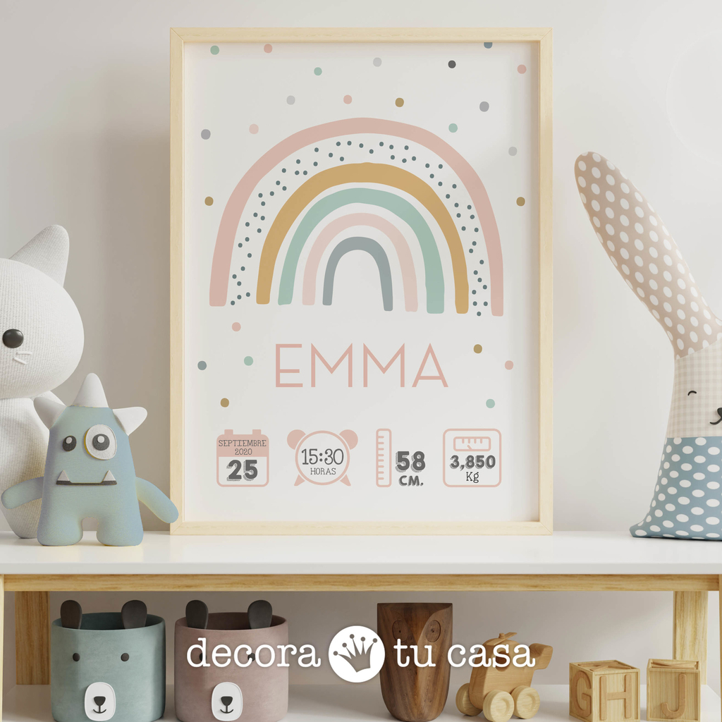 Lamina Nacimiento Deco Arcoiris Nordico Boho Colores Pastel Nena 2