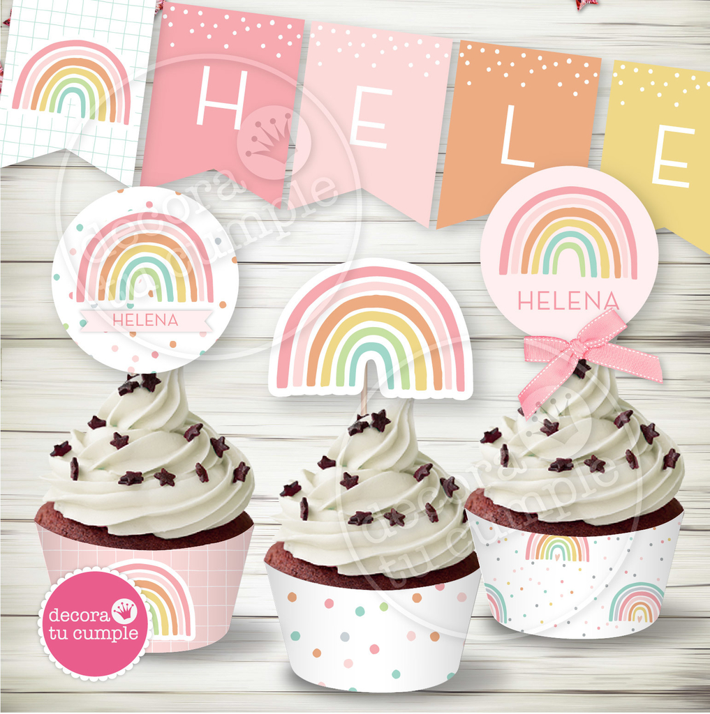 Kit Imprimible Personalizado Arcoiris Nordico Pastel