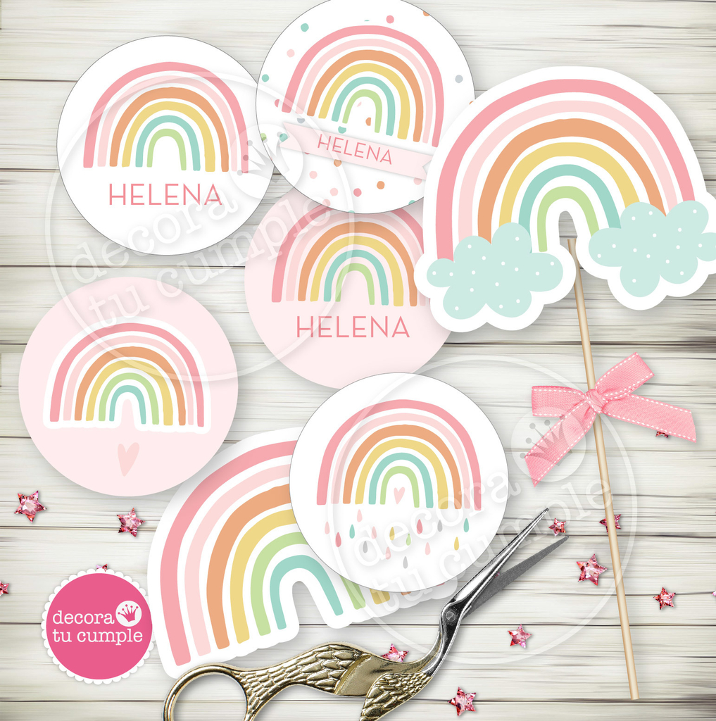 Kit Imprimible Personalizado Arcoiris Nordico Pastel
