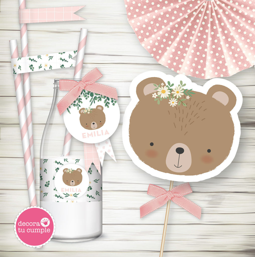 Kit imprimible osita rosa - Comprar en decora tu cumple