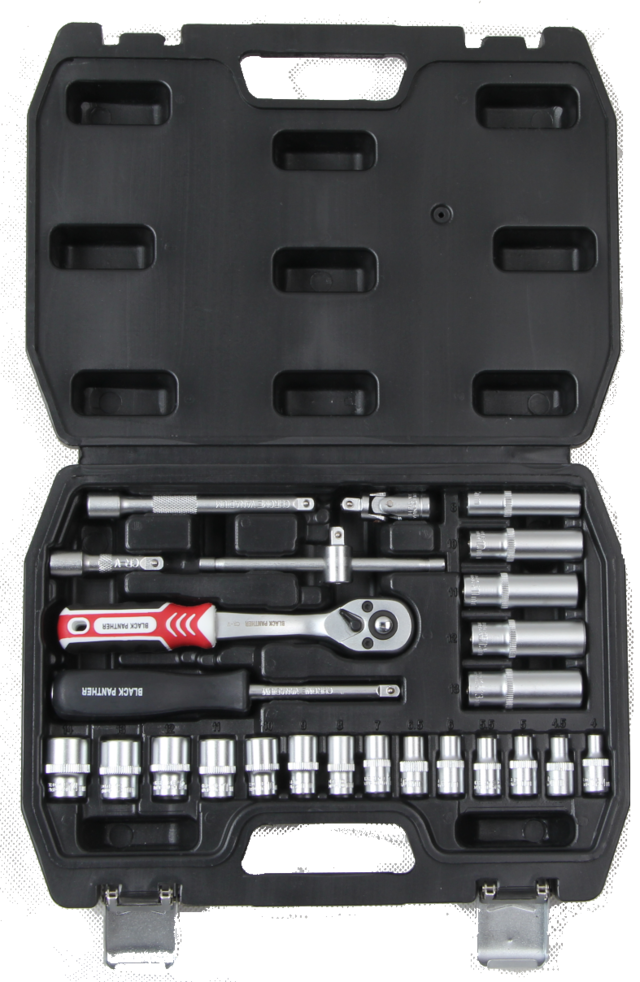 JUEGO SET DE TUBOS CON CRIQUE BLACK PANTHER ENC. 1/4" 25 PIEZAS