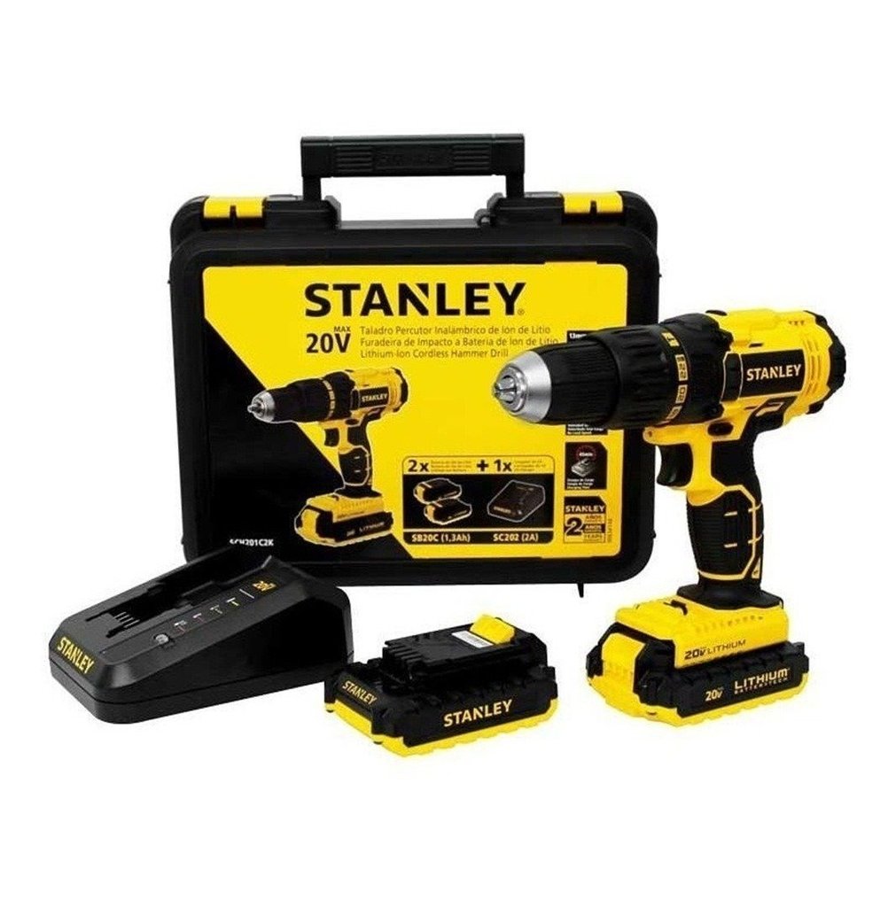 Taladro Atornillador Inlambrico a Bateria Stanley SCD201C2k 20v con 2  Baterias