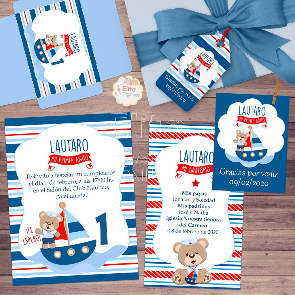 Kit Imprimible Osito Marinero Personalizado