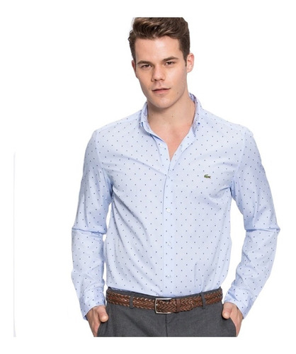 Hombre Camisa de hombre regular fit en algodón premium de cuadros Blanco /  Azul | Camisas Lacoste « Extrabalon