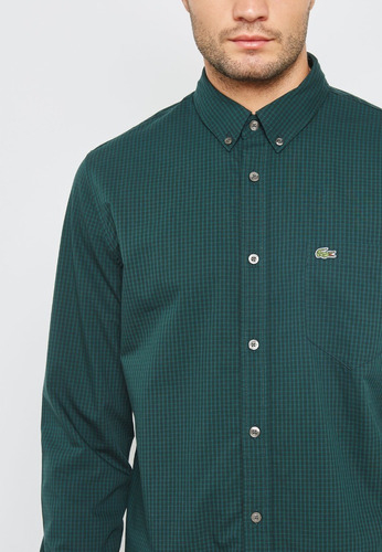 Camisa Lacoste Hombre Manga Larga Cuadrille Verde Ch0483