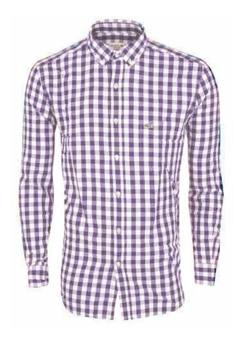 Camisa Lacoste Hombre Manga Larga Cuadrille Azul Ch0483