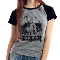 Camiseta Dixon Twd Walking Dead Série Raglan Babylook Mescla