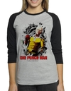 Camiseta One Punch Man Saitama Raglan Mescla Babylook 3/4