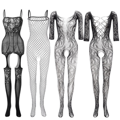 Bodystockings de Virilha aberta Lingerie sexy Transparente Erótica com meia-calça de renda Nylon Plus Size Print Meias a - comprar online