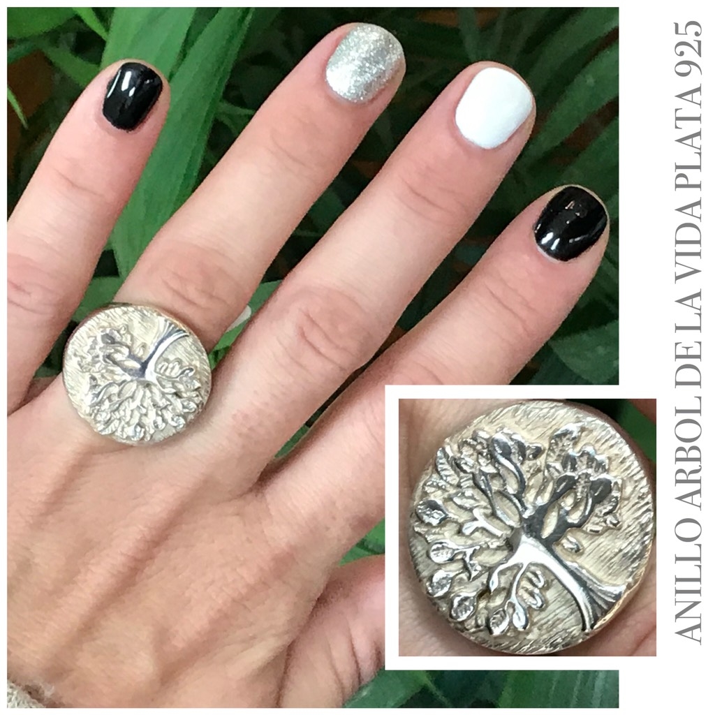Anillo árbol de la vida Madre perla Abalone Plata de ley 925