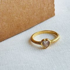 anel coração zircônia dourado