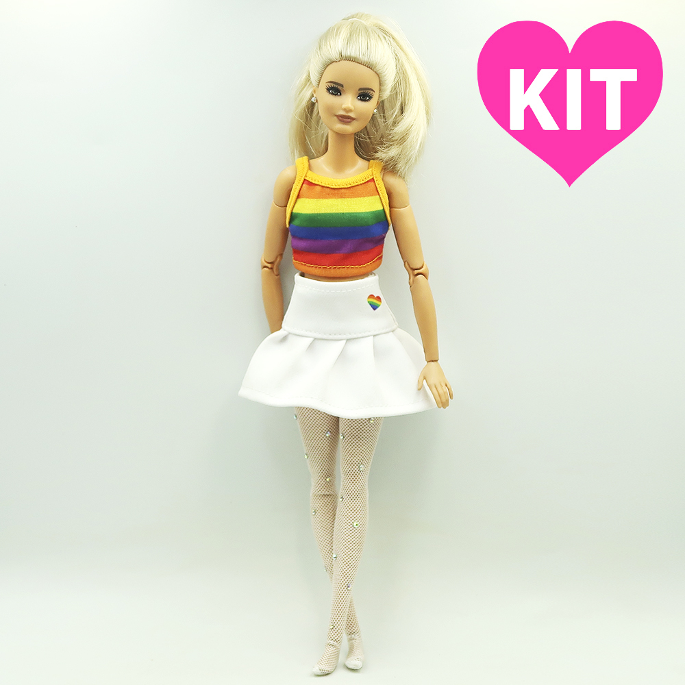 KIT Regata Rainbow + Saia Branca + Meia Calça Branca
