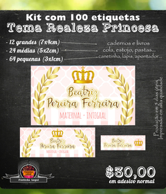 100 etiquetas material escolar Realeza Princesa