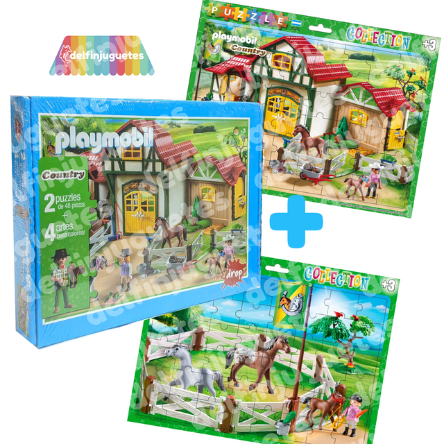 Playmobil - Pack 2 Puzzles 48 Piezas + 4 Artes Para Colorear
