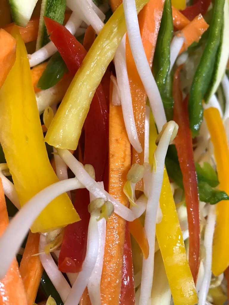 MIX WOK - zanahoria/zuchini/morrón verde, rojo y amarillo/brotes de  soja/cebolla- bolsa X 1