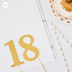 Toppers Números Glitter Dorados x2u. Ideales para Tortas