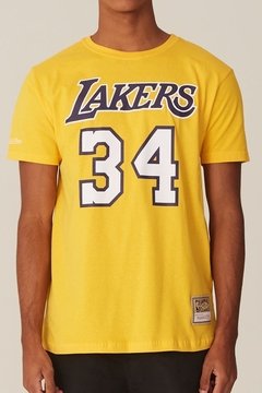 Camiseta Mitchell & Ness Estampada Los Angeles Lakers Shaquille Oneal Amarela - comprar online