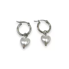 ARGOLLAS CON DIJE HEART PEARL DE ACERO QUIRURGICO