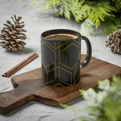 Taza de Cerámica Negra con Rayas Doradas