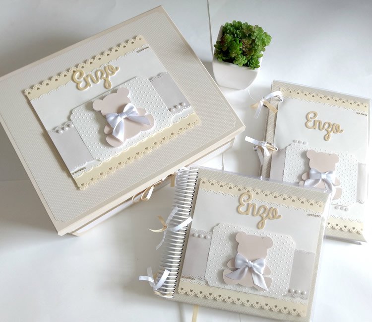 Kit Album Livro Do Bebe Caixa Scrapbook Ursinho Bege Kit Album Livro Do Bebe Caixa Scrapbook Ursinho Bege