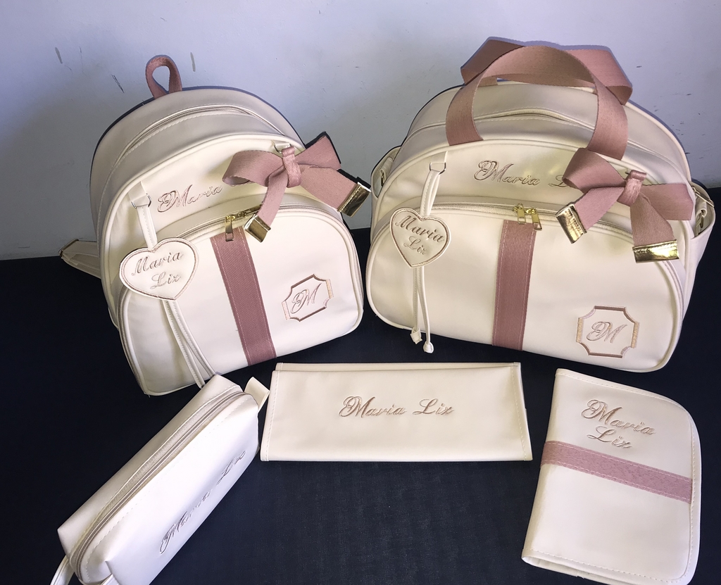 Kit maternidade personalizado menina cor perola com fita rosê