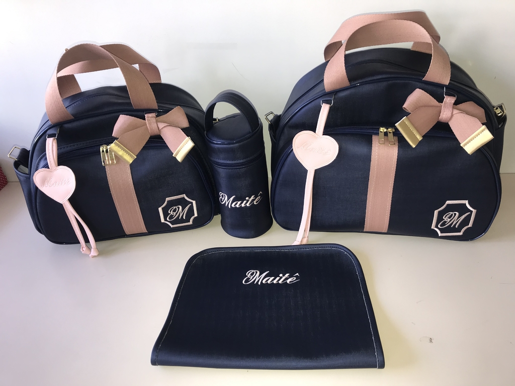 Kit maternidade personalizado menina azul marinho faixa rosê