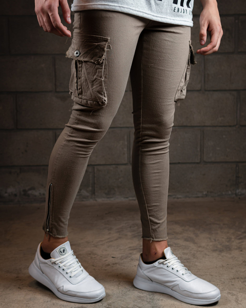 PANTALON CARGO BEIGE CIERRE ABAJO ULTRA SKINNY