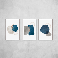 Trio abstrato orgânico azul 2 - O2 Arts Quadros Personalizados