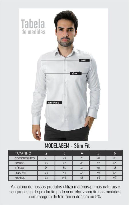 Camisa Manga Longa Social Masculina Slim Fit Básica Branca LS031907