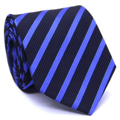 Gravata Tradicional Listrada Preta e Azul Royal TR-05503