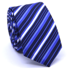Gravata Slim Listrada Azul Marinho, Azul Royal e Branca SL-051294