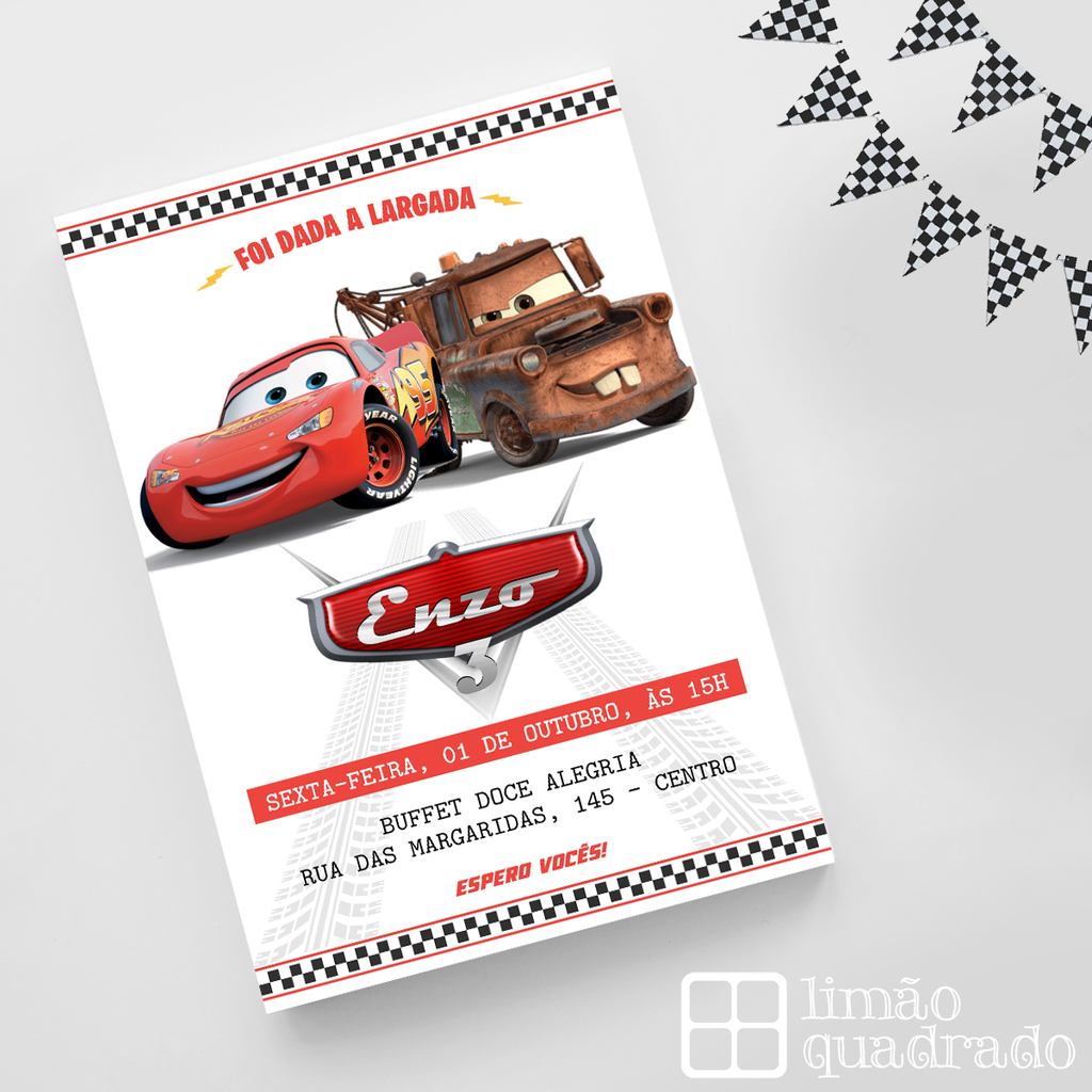 Convite Carros Disney Pixar