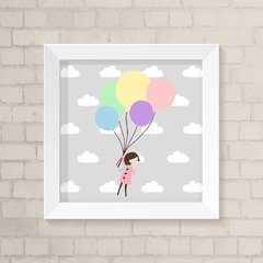 Quadro Infantil Menina Morena com Balões