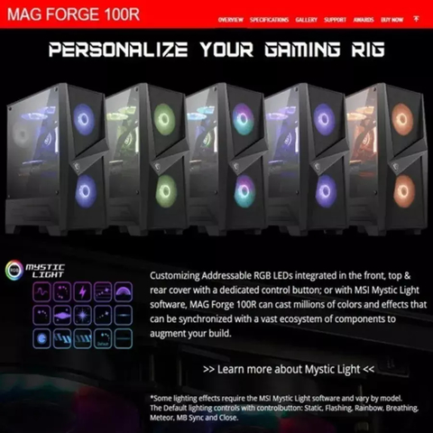 Gabinete Gamer Msi Mag Forge 100r Pc Tg Midtower Rgb 3x120 - comprar online