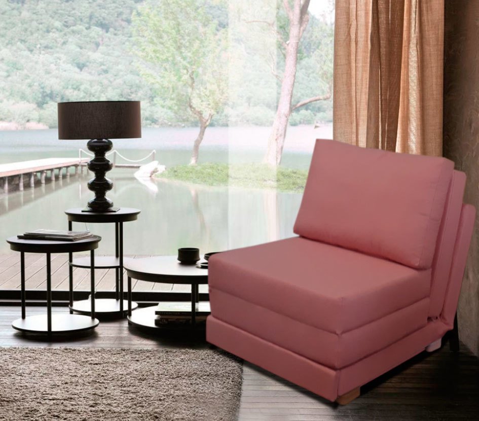 Poltrona Cama De Solteiro Modelo MOVA - Poltrona Se Transforma Em Sofá Cama  Rosa