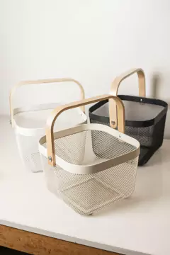 CANASTO "ZABELLE" DE METAL NEGRO CON MANIJA DE MADERA - Marian - Todo Organizado