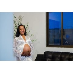 Robe de cetim com manga longa de renda personalizado para gravida - gestante - Robe para maternidade personalizado - Jujuta Baby