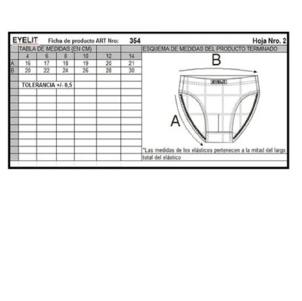 eyelit tabla de talles