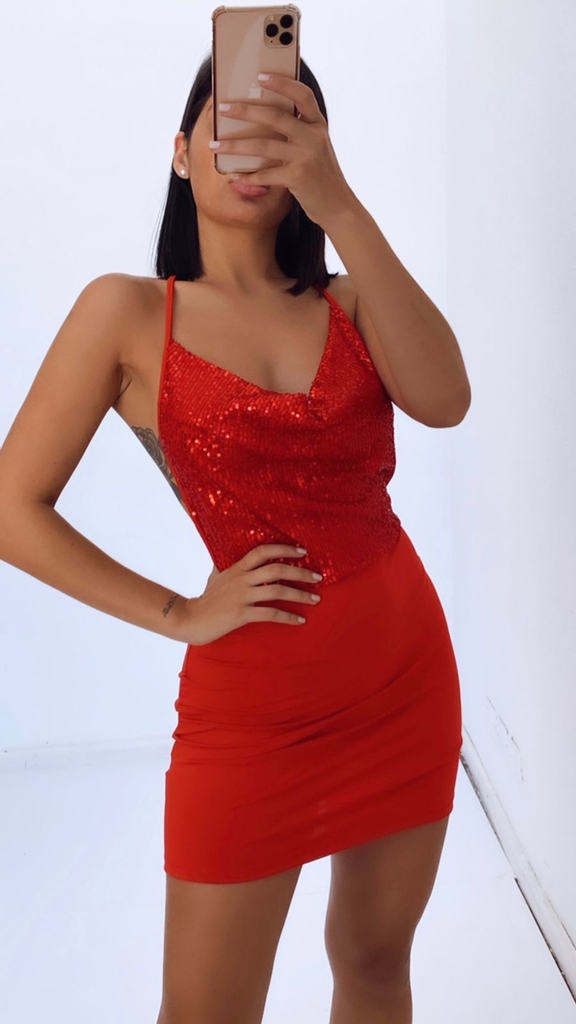 Vestido Buche lentejuelas rojo - Showroom Las Lolas