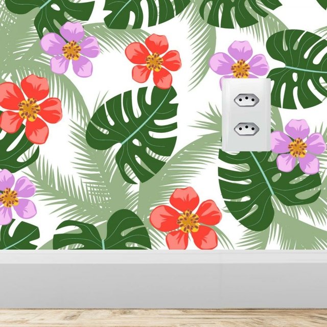 Papel de parede flores tropicais folhas verdes