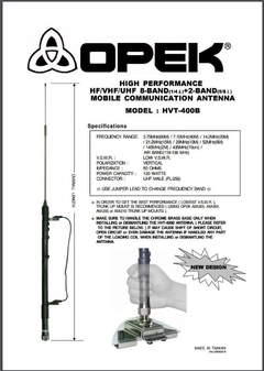 Antena Opek Hvt400b Vhf/uhf/hf 120w Movl Dist Ofcil - comprar online