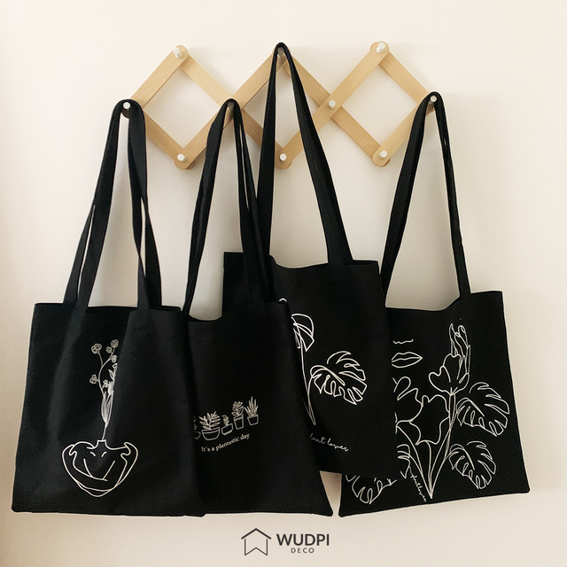 Tote bag negra (plantastic day) - Comprar en Wudpi Deco