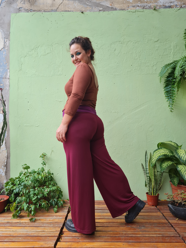 Mujer pantalon palazzo modal tiras al costado con bolsillos