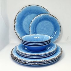 Linea Antique. Set de vajilla Azul Melamina (12 piezas) - comprar online