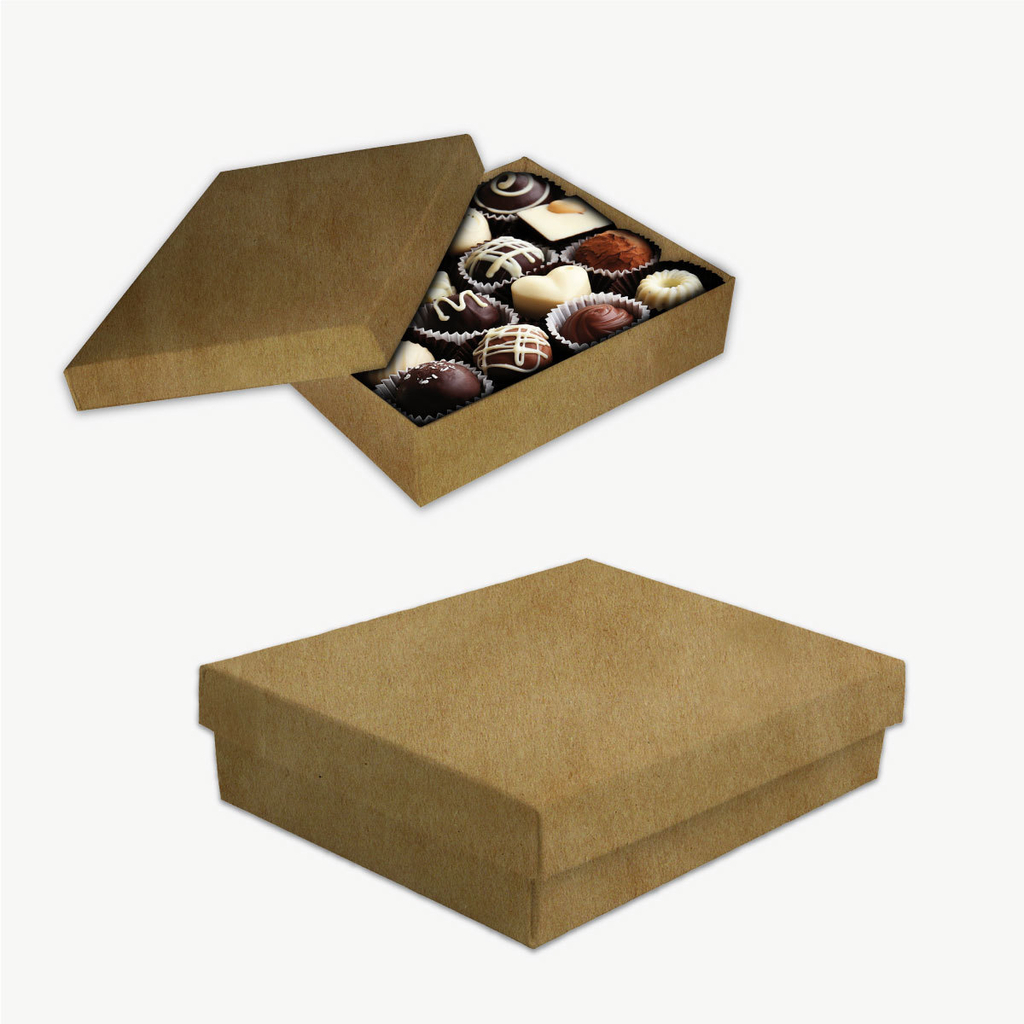 Caja para Bombones, Chocolates de 1/4 Kg. Kraft Marrón