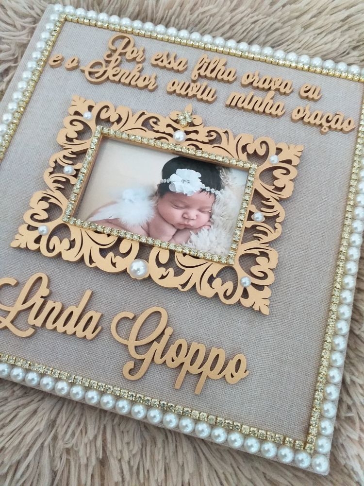 Livro do Bebê Luxo Personalizado - Moldura Provençal - Por essa filha orava  eu