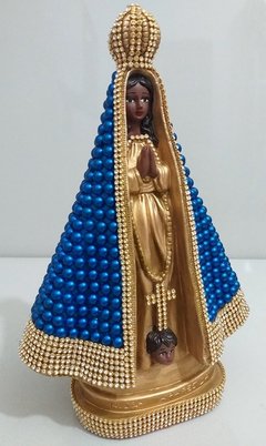 Nossa Senhora Aparecida com pérolas - 28 cm - Azul Escuro - comprar online