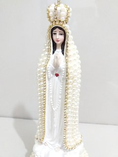 Nossa Senhora de Fátima com pérolas - 30 cm (Branco Perolado)