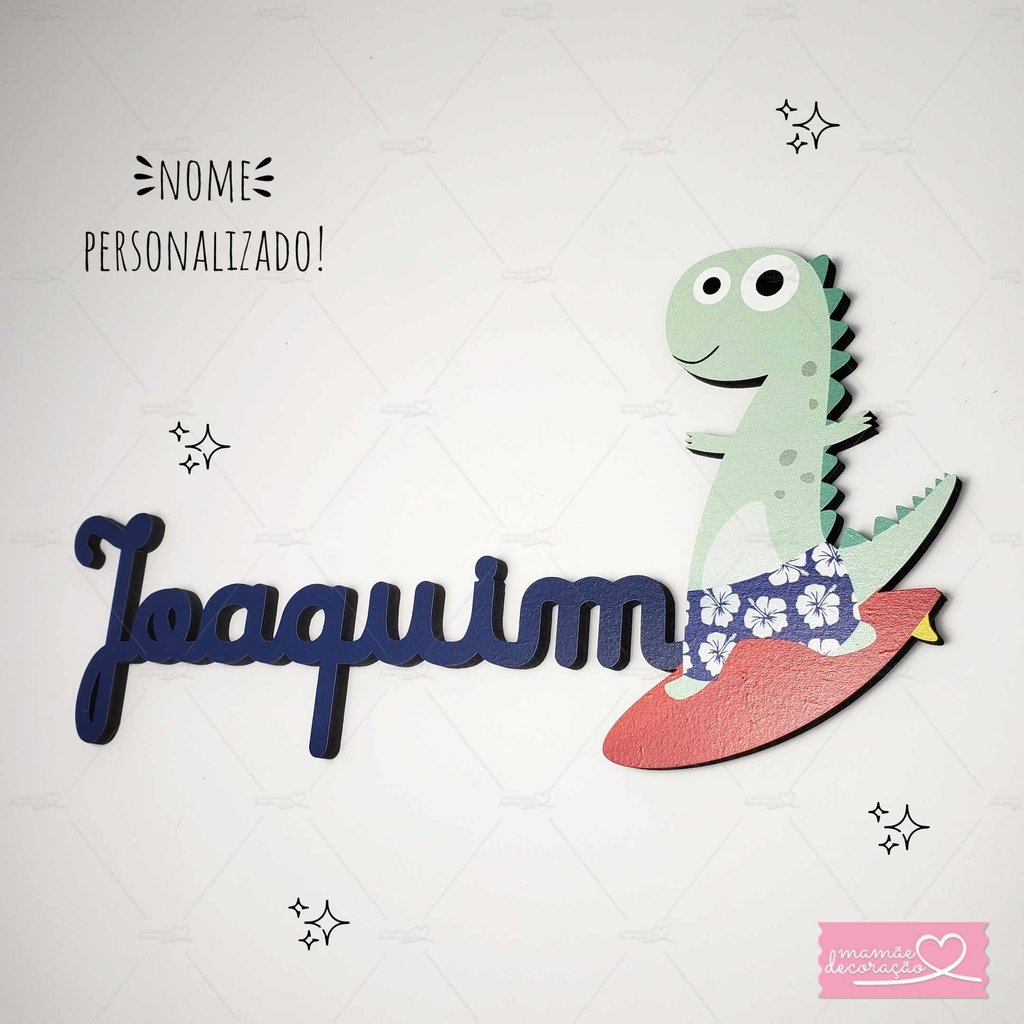 Tema Dino Surfista Nome Decorativo Infantil Mdf Quarto De Bebe